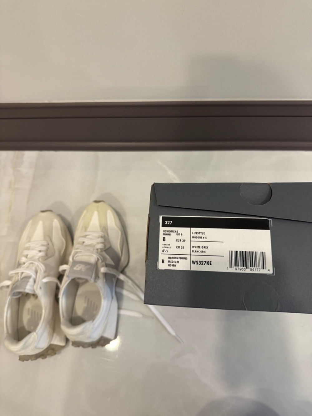 New Balance 327 Cream & Gray Retro Runner Sneakers - Picture 7 of 8